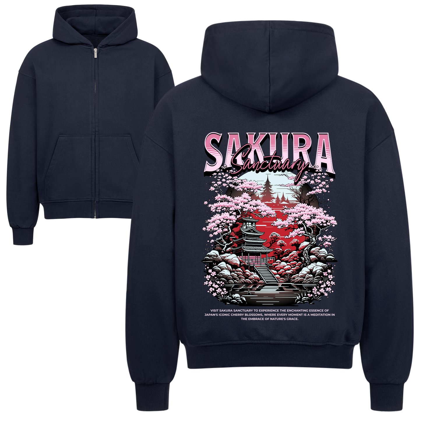 Sakura Sanctuary Oversized Zipper Hoodie
