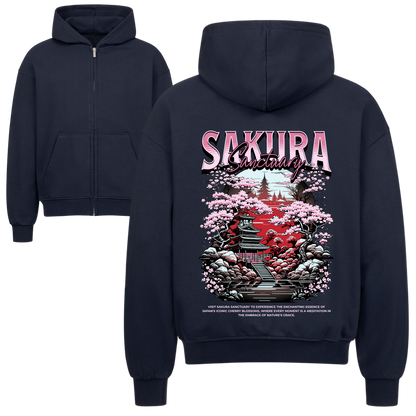 Sakura Sanctuary Oversized Zipper Hoodie