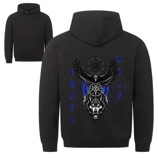 Wikinger Hoodie Raven and Wolf Schwarz Nordische Mythologie Rabe Wolf Vikings Wizards