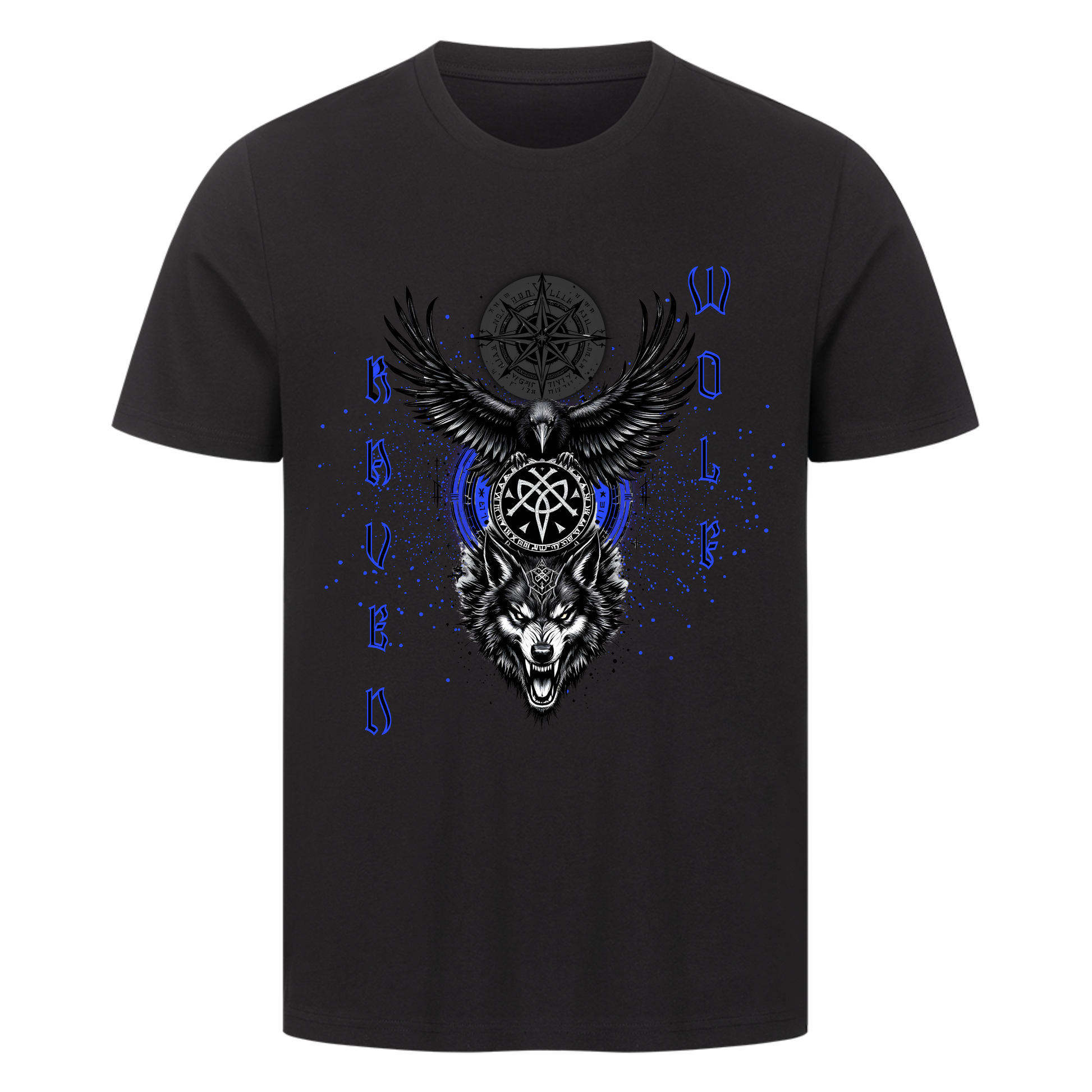 Wikinger T-Shirt Raven and Wolf Schwarz Nordische Mythologie Rabe Wolf Vikings Wizards