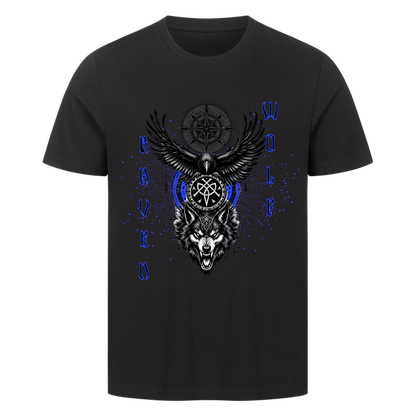 Wikinger T-Shirt Raven and Wolf Schwarz Nordische Mythologie Rabe Wolf Vikings Wizards